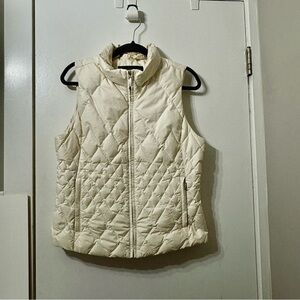 Eddie Bauer Quilted Sleeveless Puffer Goose Down Vest in Cream